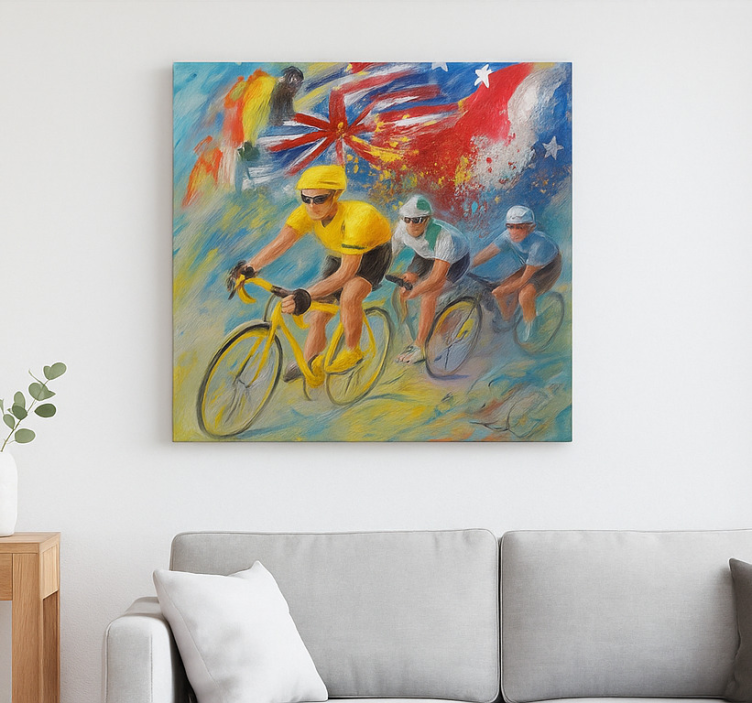 Painting of cyclists sports canvas art - TenStickers