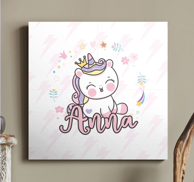 Pretty baby unicorn personalised canvas - TenStickers