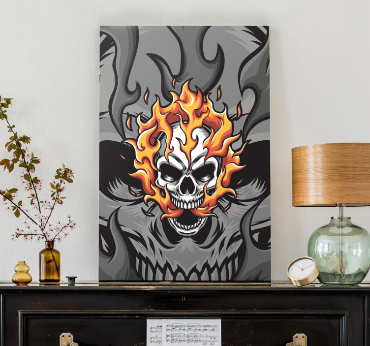 Quote canvas skull with flames art - TenStickers