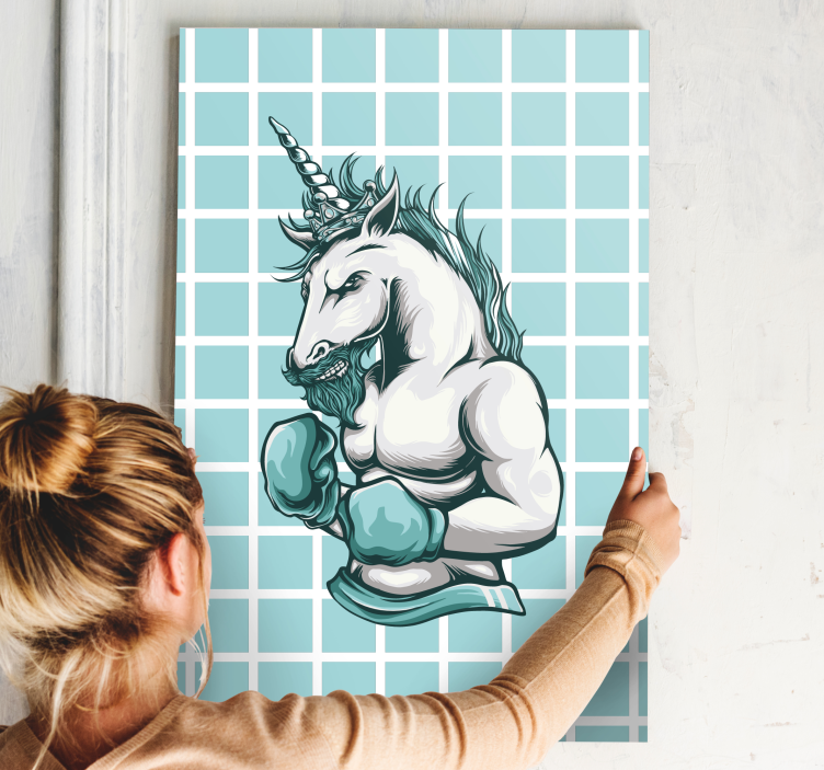 Superhero canvas art muscular unicorn champion - TenStickers