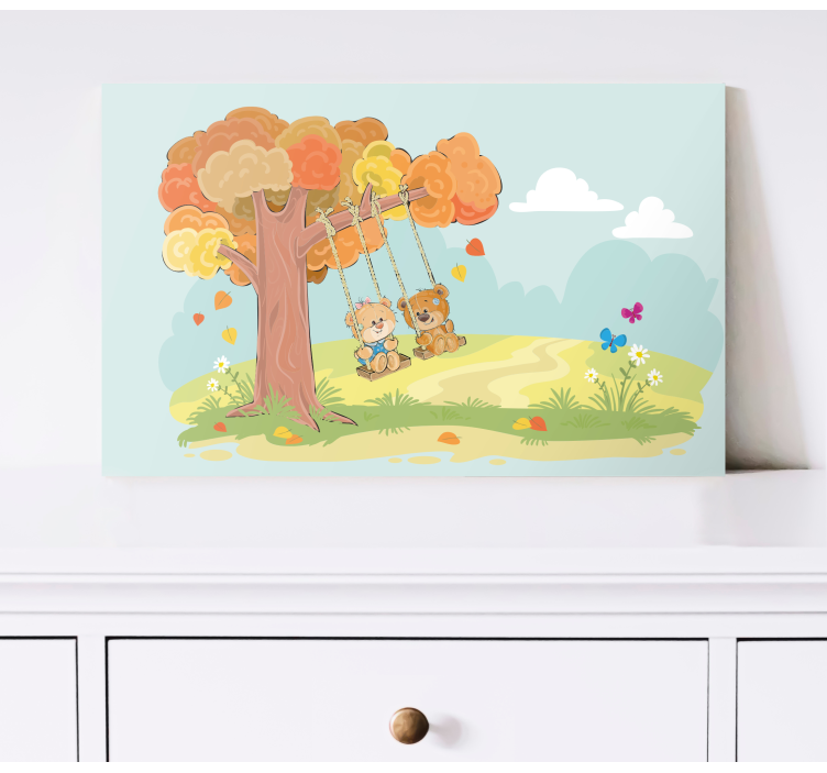 Teddy bears in woodland  nursery canvas - TenStickers
