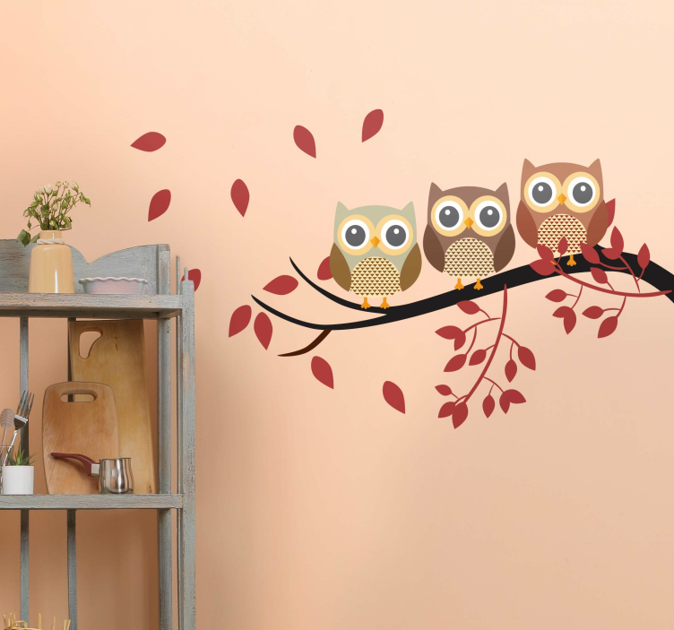 Three cute owls bird wall sticker - TenStickers