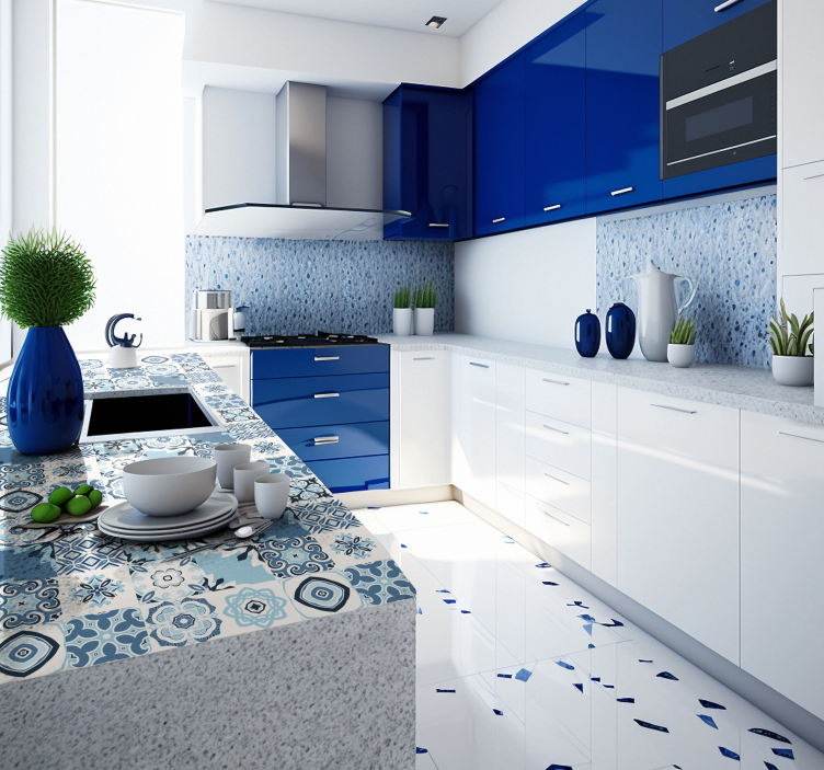 Blue Tiles furniture decal   - TenStickers