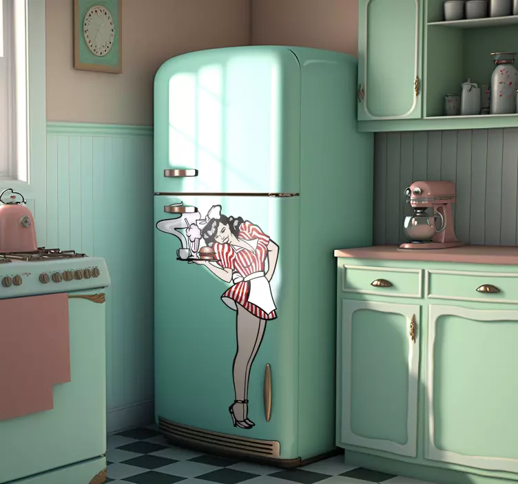 Waitress girl retro fridge sticker - TenStickers