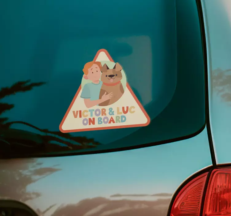 Kid and dog on board car sticker - TenStickers