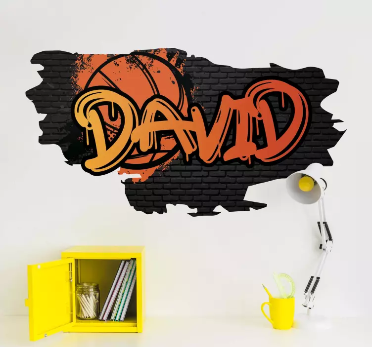 Orange graffitti name with basketball  decal - TenStickers