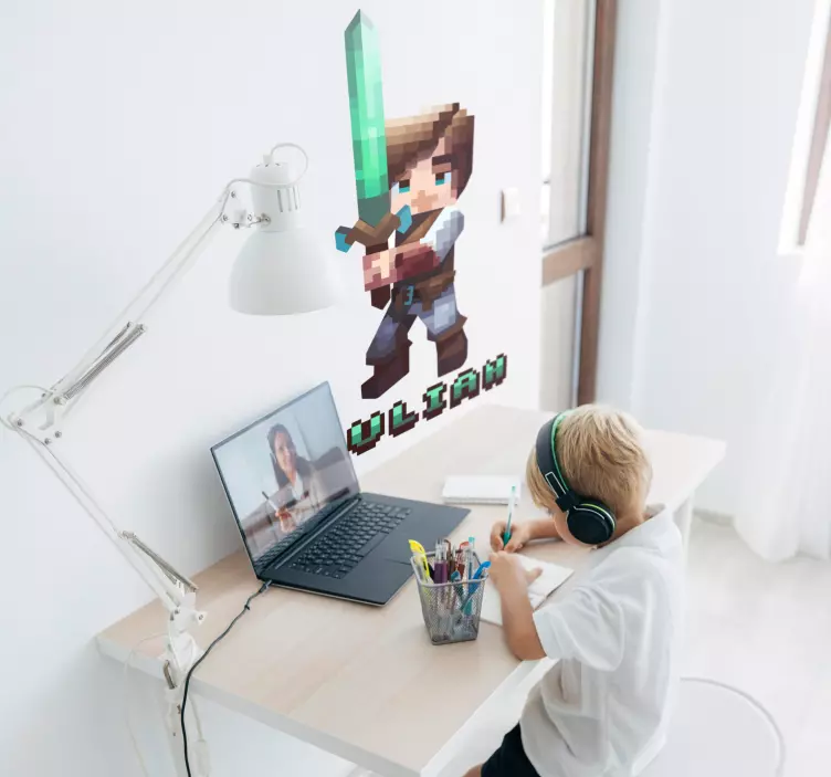 Pixelated character with sword gaming sticker - TenStickers