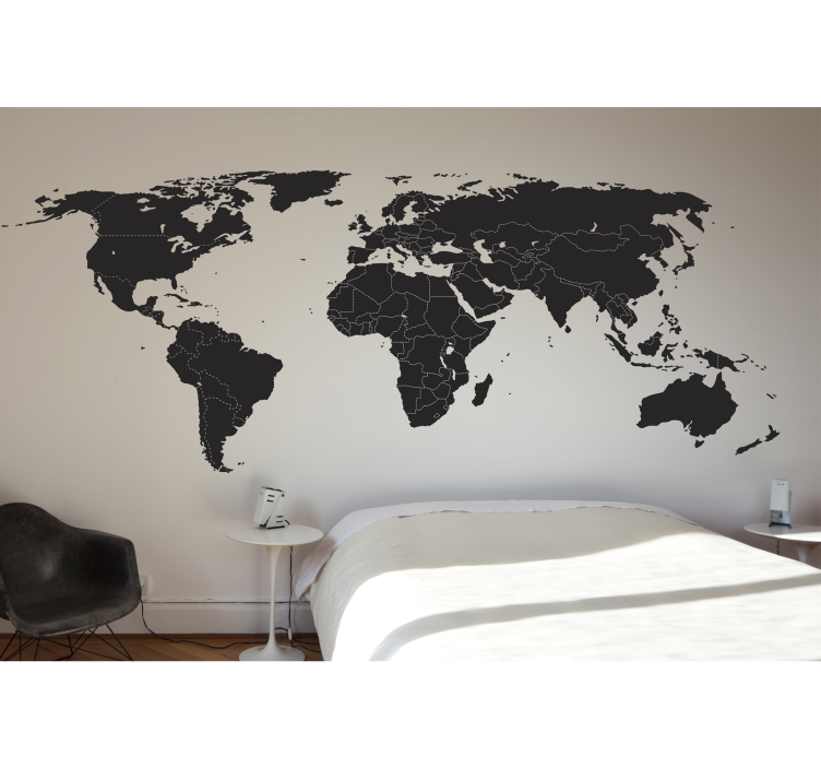 World Map with Borders Wall Sticker - TenStickers