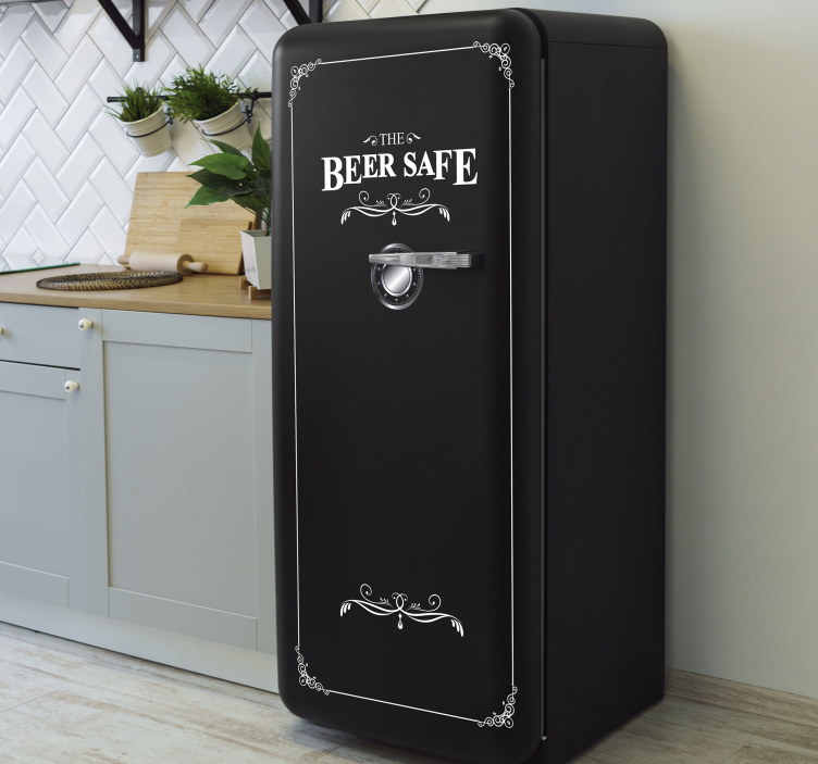 Beer safe text with ornamental design fridge sticker - TenStickers
