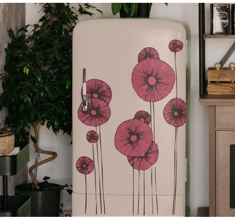 Abstract poppy flowers fridge sticker - TenStickers