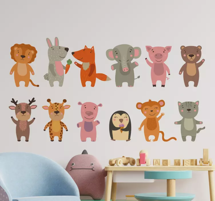 Animal wall sticker playful cartoon creatures - TenStickers
