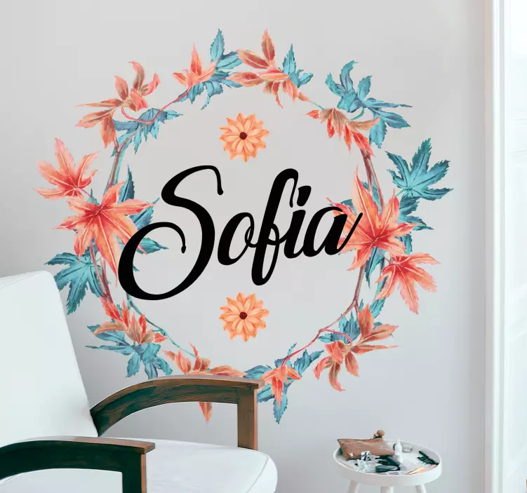 Autumn flower crown with name sticker - TenStickers