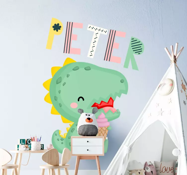 Baby dino with name dinosaur wall sticker - TenStickers