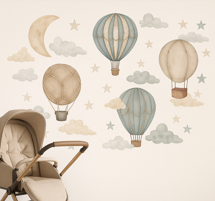 Balony i chmurki wall mural sticker - TenStickers