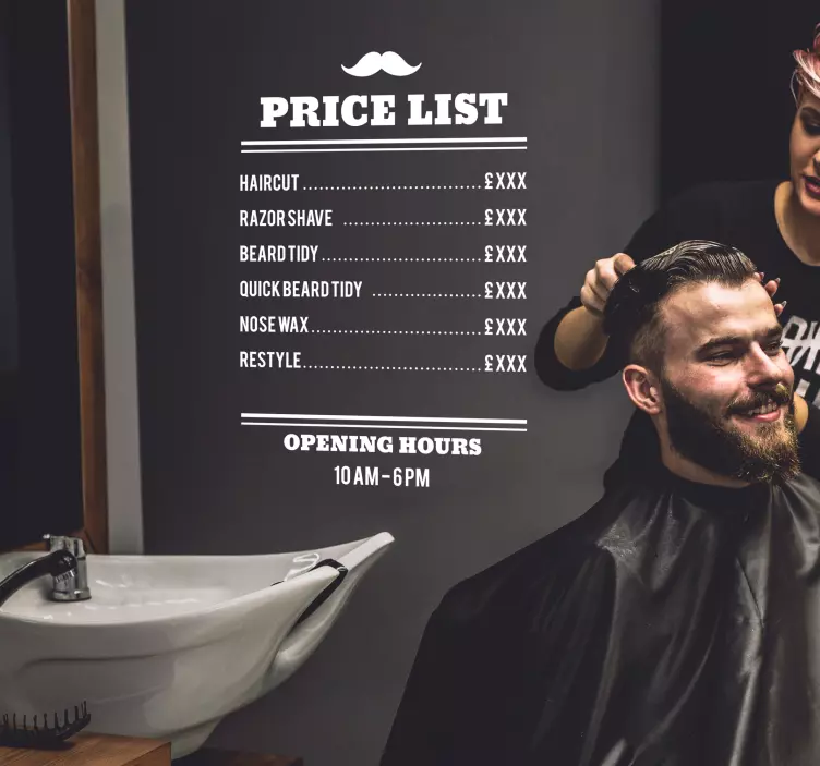 Barbers price list shop wall text sticker - TenStickers
