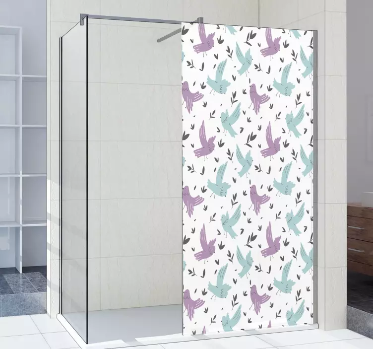 Blue and purple birds and plants shower  decal - TenStickers