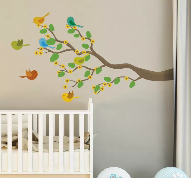 Birds on a Branch Tree Wall Sticker - TenStickers
