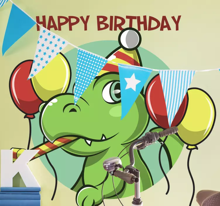 Birthday Dinosaur Celebration dragon wall sticker - TenStickers