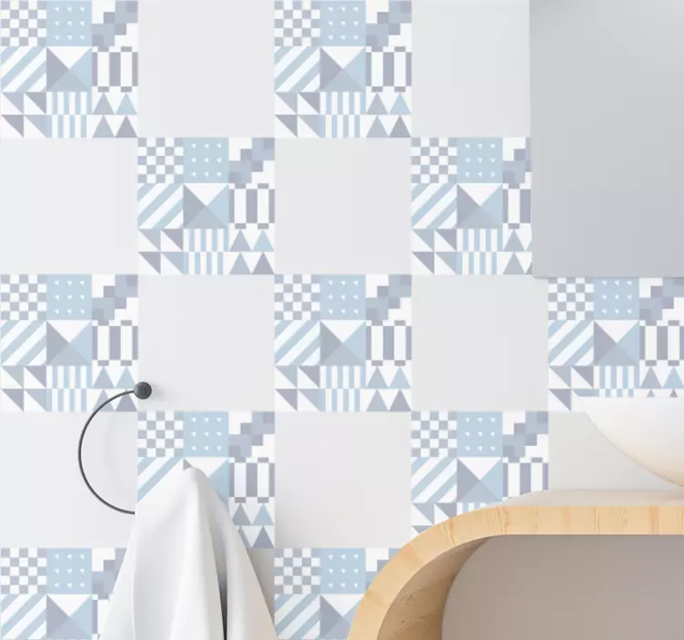 Blue bathroom design geometric wall sticker - TenStickers