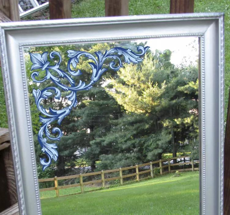 Blue floral corners mirror sticker - TenStickers