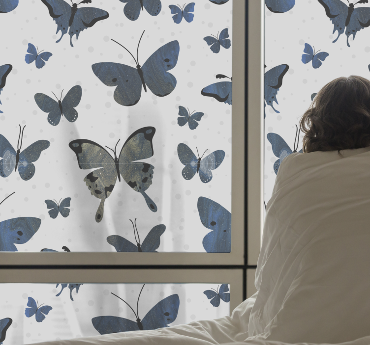Blue glitter butterfly wing privacy film for window - TenStickers