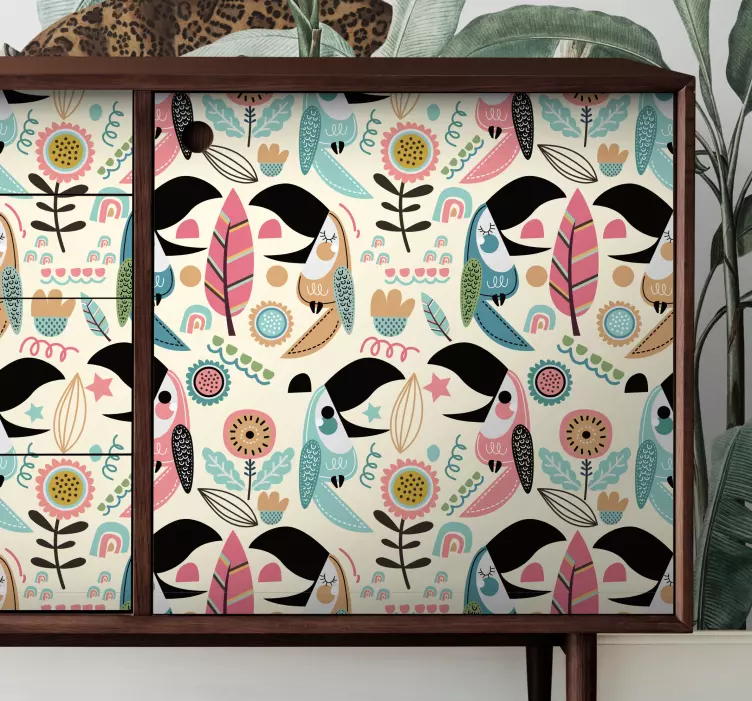 Blue nordic pastel leaves furniture decal - TenStickers