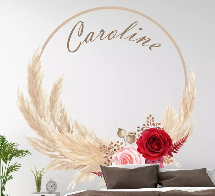 Bohemian floral wreath with pampas grass decal - TenStickers