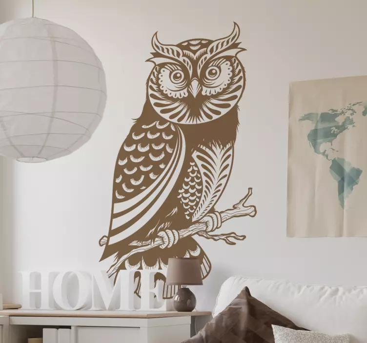 Branch Owl Illustration Wall Sticker - TenStickers