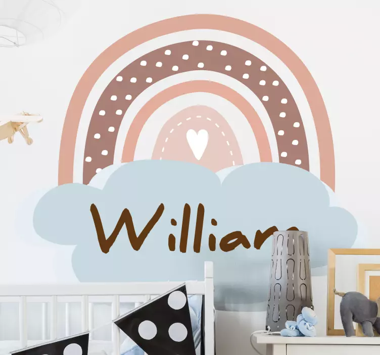 Brown personalised rainbow nursery wall sticker - TenStickers