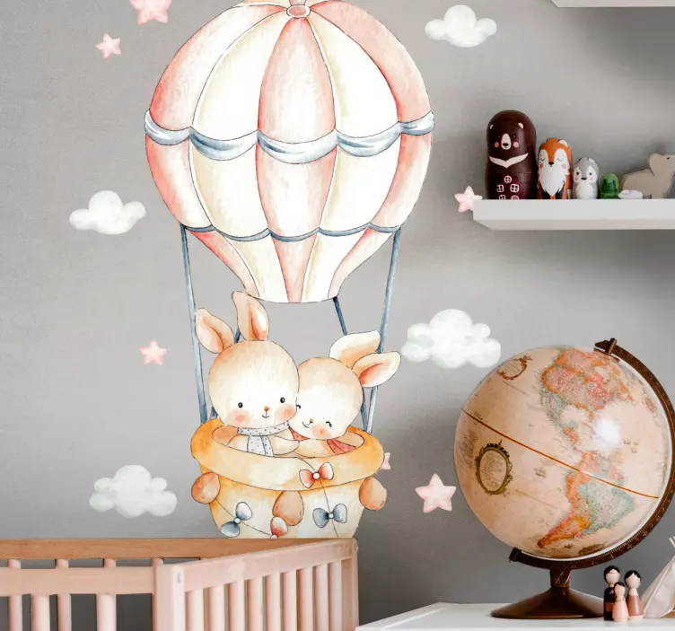 Bunny Hot Air Balloon kid's sticker - TenStickers