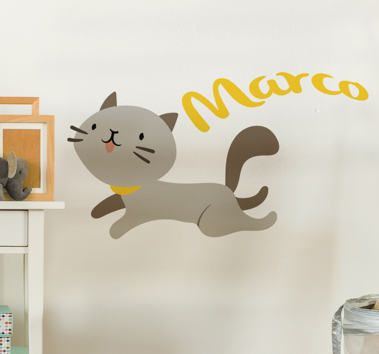 Cat and Name Customisable Sticker - TenStickers