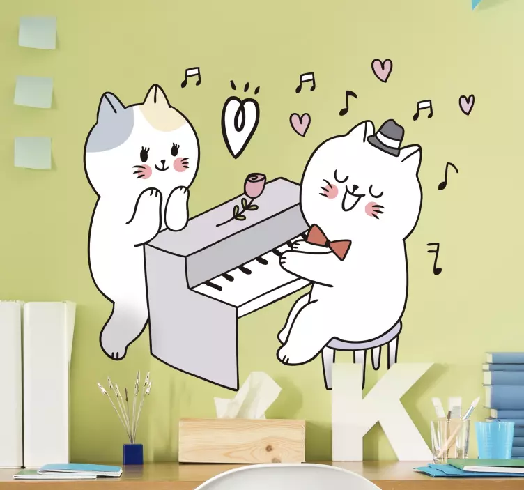 Cat playing piano music  wall sticker - TenStickers