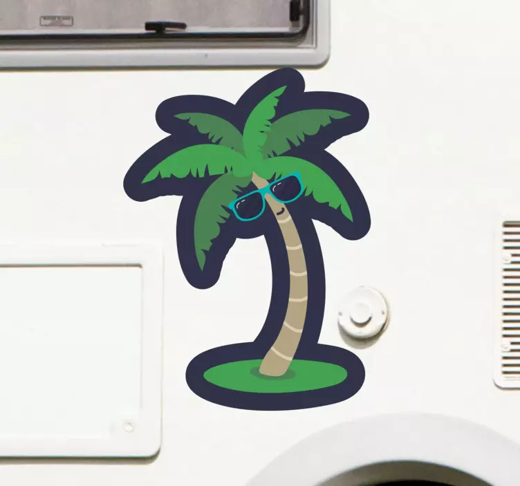 Palm tree with sunglasses campervan decal - TenStickers