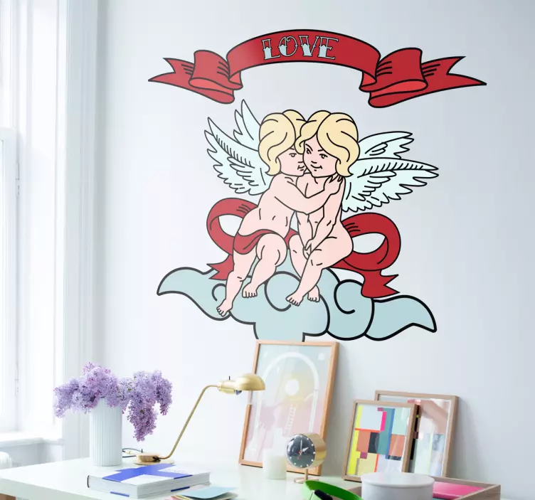 Cherubs Embracing Together love sticker - TenStickers