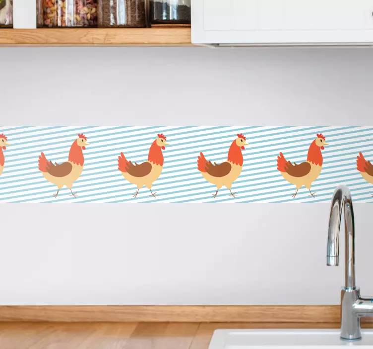 Chickens on Stripes wall border sticker - TenStickers