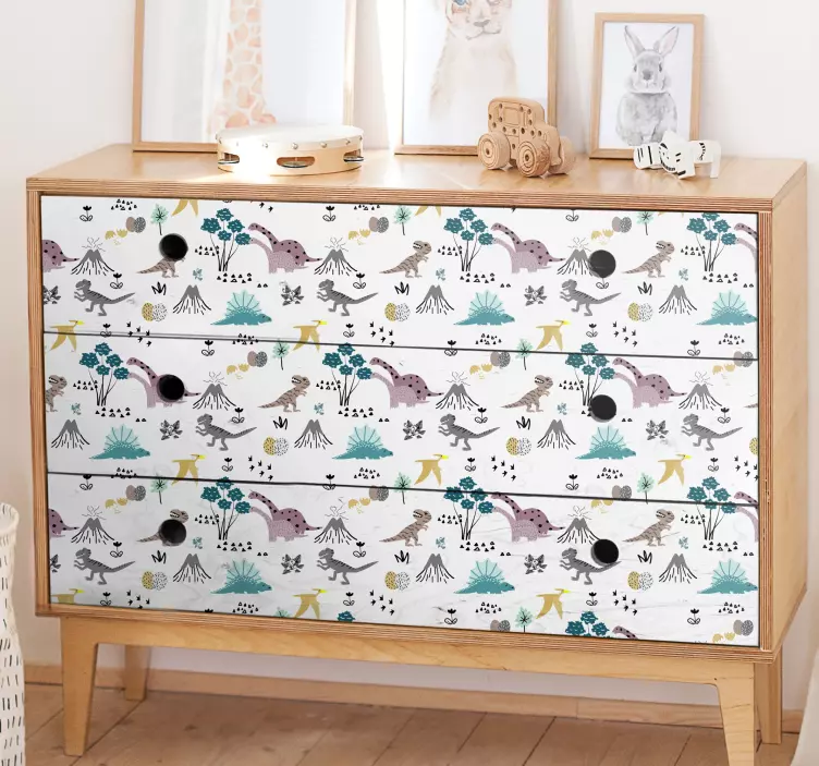 Childish dinosaur pattern furniture sticker - TenStickers