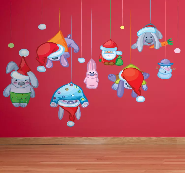 Christmas Hanging Characters Sticker - TenStickers