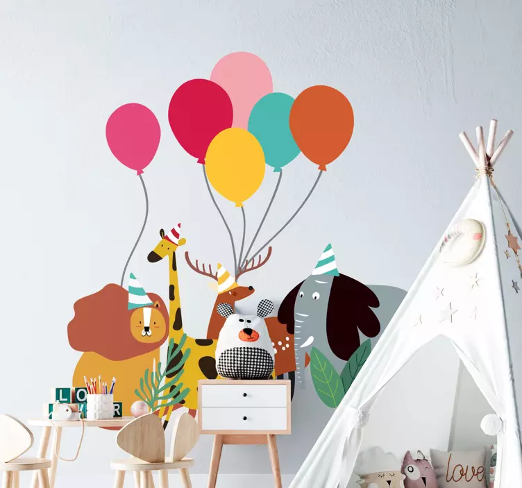 Balloons and animals illustration sticker - TenStickers