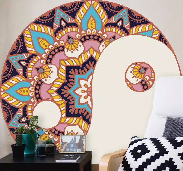 Colorful circular mandala floral wall sticker - TenStickers