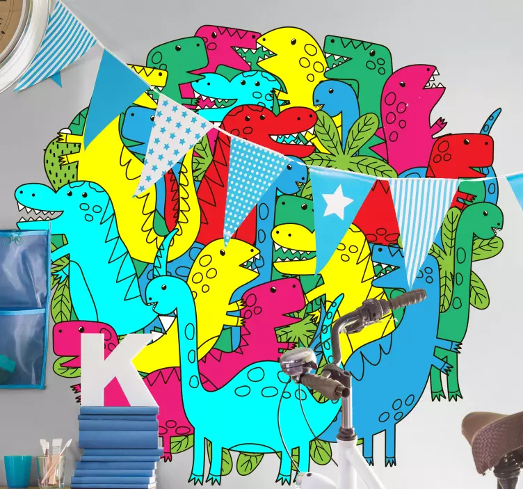 Colorful Dinosaur Group dragon wall sticker - TenStickers