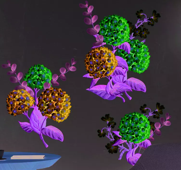 Blue and pink arrangement flower wall sticker - TenStickers