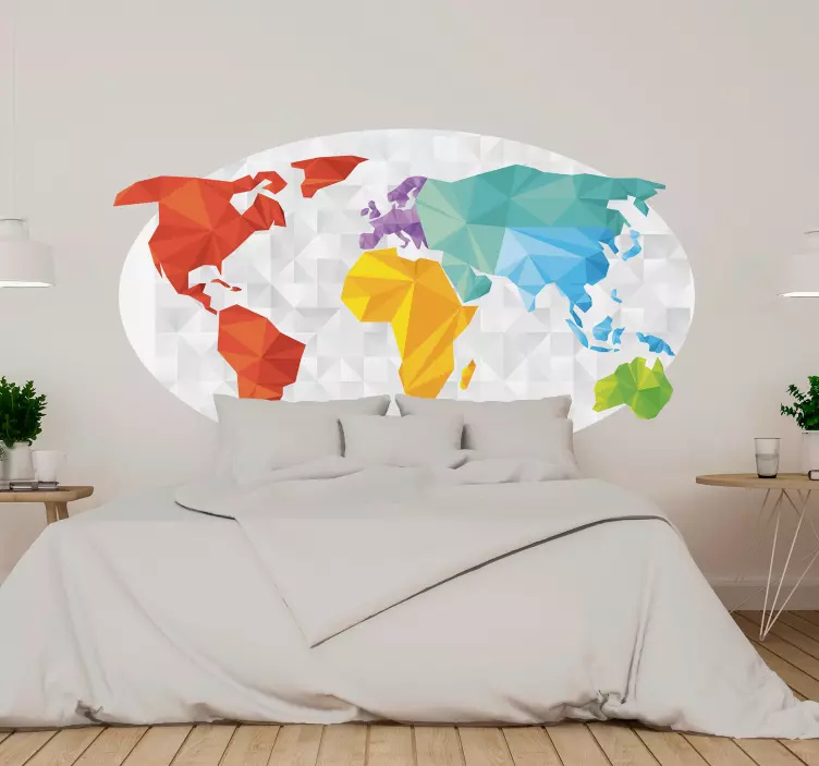 Colorful Geometric Map world map decal for wall - TenStickers