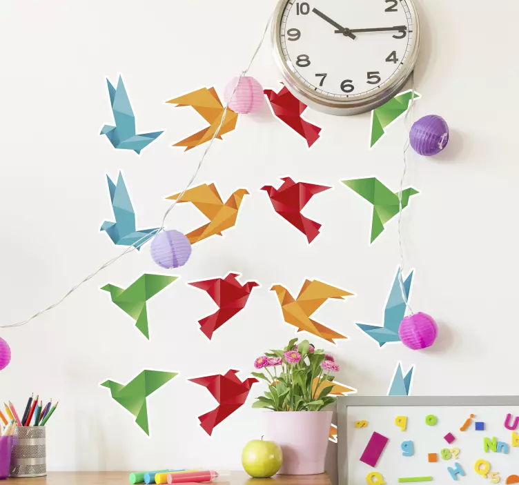 Colorful Origami Birds bird sticker - TenStickers