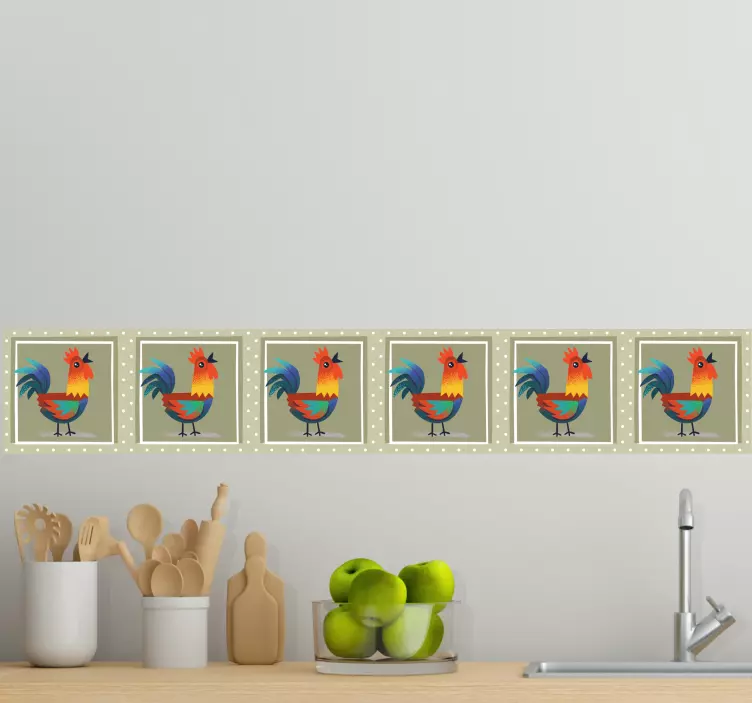 Colorful roosters wall border sticker - TenStickers