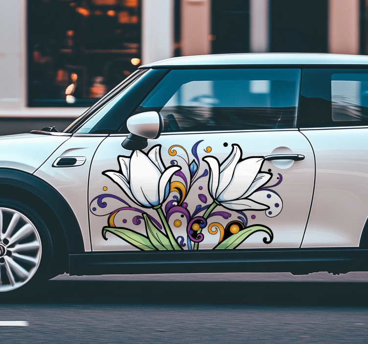 Colorful tulips flower car sticker - TenStickers