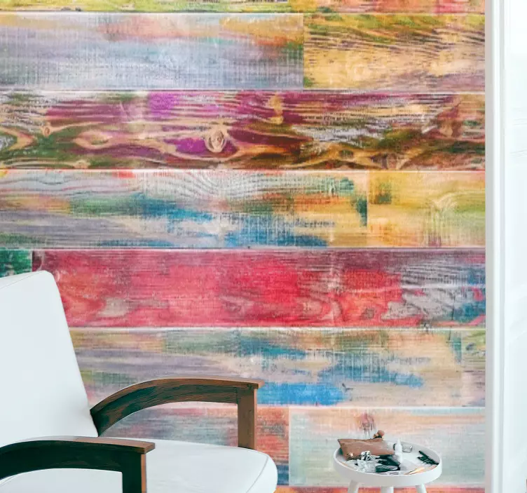 Colorful wooden stripes bedroom wall sticker - TenStickers