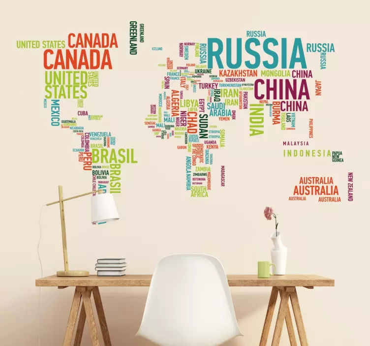 Coloured World Map with Countries Sticker - TenStickers
