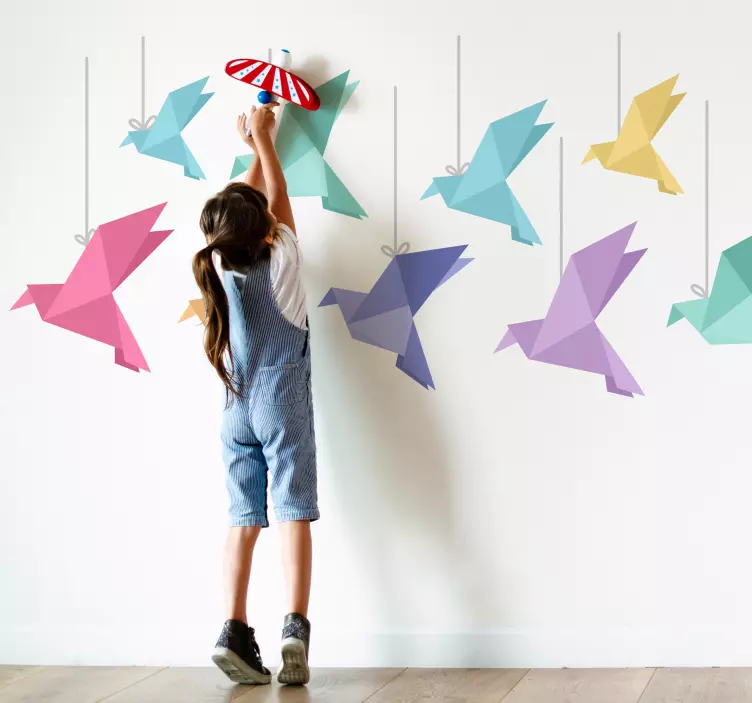 Colourful Origami Birds Animal Wall Sticker - TenStickers
