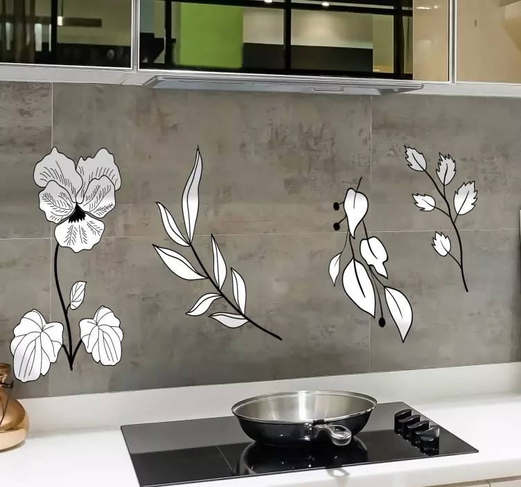 Contour flower kitchen cabinet sticker - TenStickers