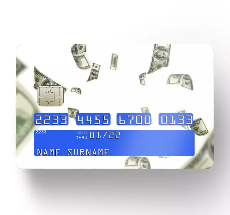 Credit card sticker with floating dollar bills - TenStickers